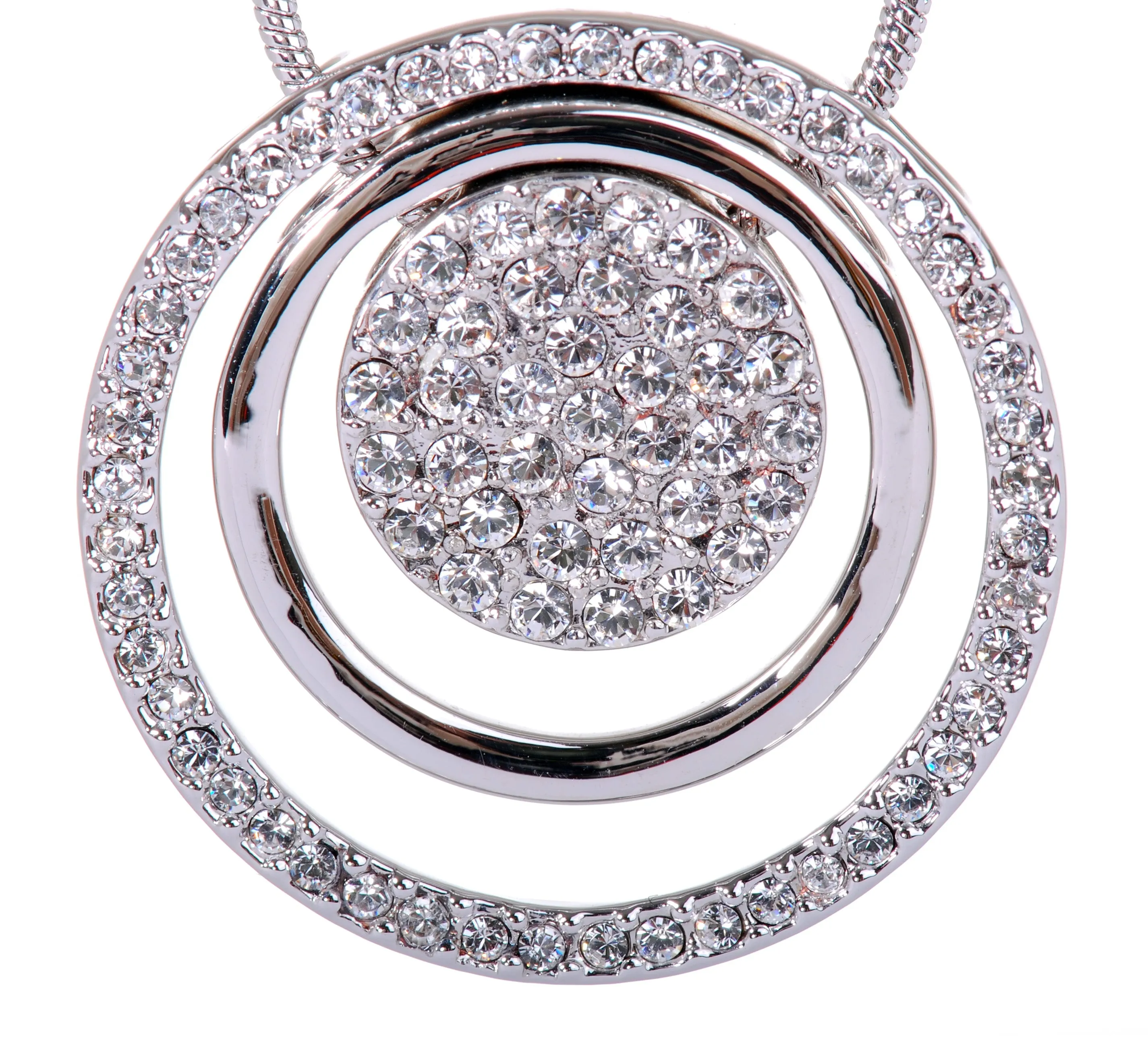 N7183 Rhodium Swarovski Triple Circle Pendant Necklace