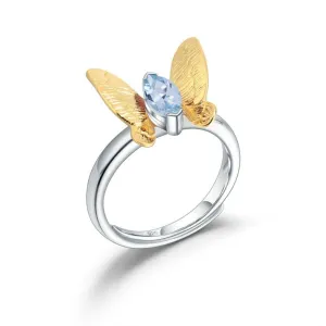 Natural Amethyst Gemstone Butterfly Adjustable Ring