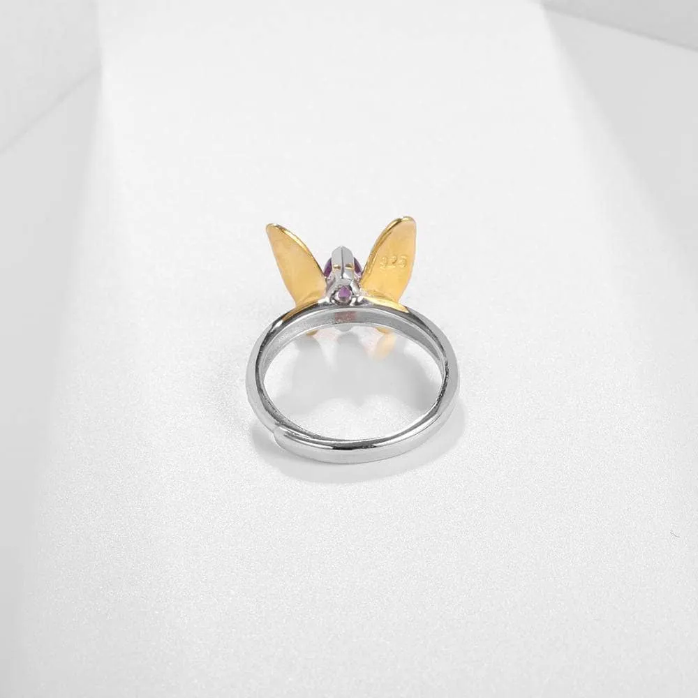 Natural Amethyst Gemstone Butterfly Adjustable Ring
