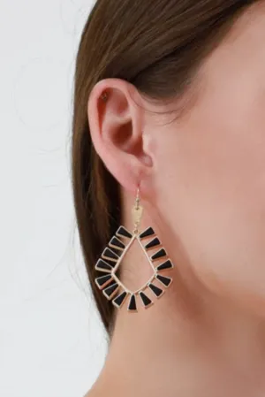 Natural Wood Geometric Earrings -Black