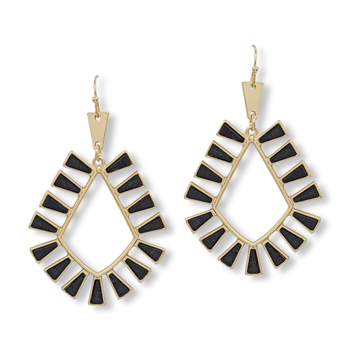 Natural Wood Geometric Earrings -Black