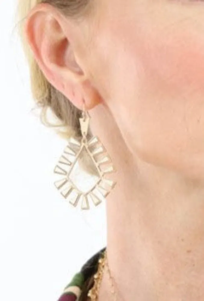 Natural Wood Geometric Earrings -Black