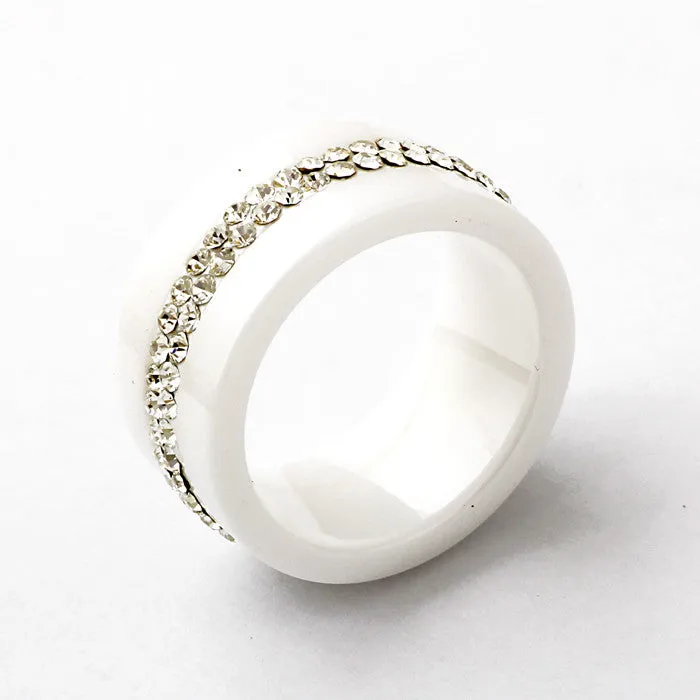 New 10MM Black and White 2 Row Crystal Ceramic Ring Women Engagement Promise Wedding Band Gifts For Women