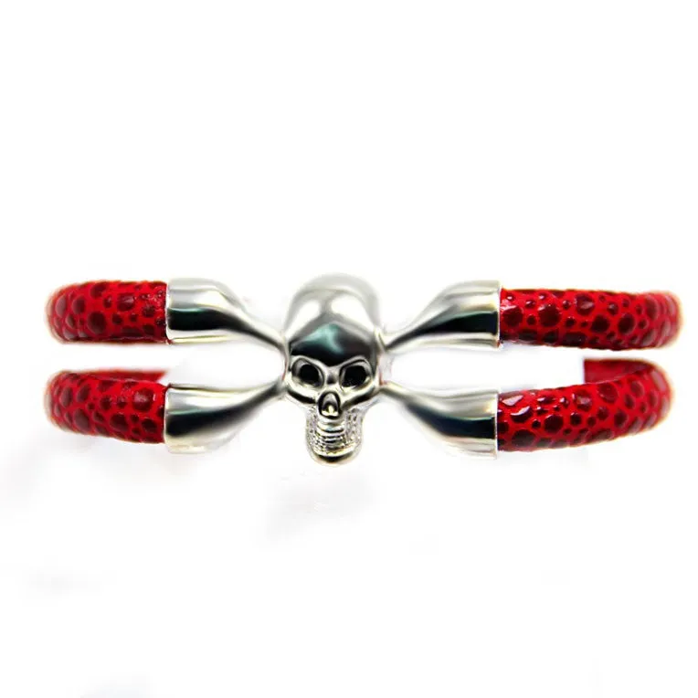 New Arrival baseball stingray leather skull bracelet Luxury man Skull Bracelet handmade high qaulity leather bracelet