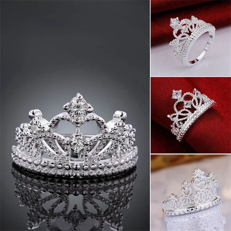 New Arrival Fashion Jewelry AAA  Cubic Zircon Diamond 925 Silver Crown Rings For Women/Girls Party Wedding Gift