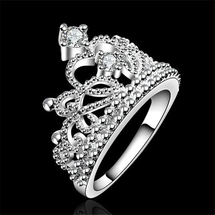 New Arrival Fashion Jewelry AAA  Cubic Zircon Diamond 925 Silver Crown Rings For Women/Girls Party Wedding Gift