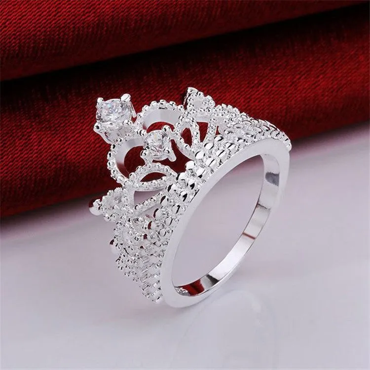 New Arrival Fashion Jewelry AAA  Cubic Zircon Diamond 925 Silver Crown Rings For Women/Girls Party Wedding Gift