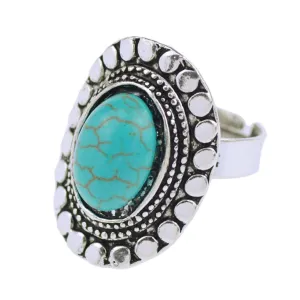 New Arrive Summer Style Vintage Retro Tibet Silver Plated Color Special Oval Turquoise Finger Ring for Women Fine Jewelry Gift