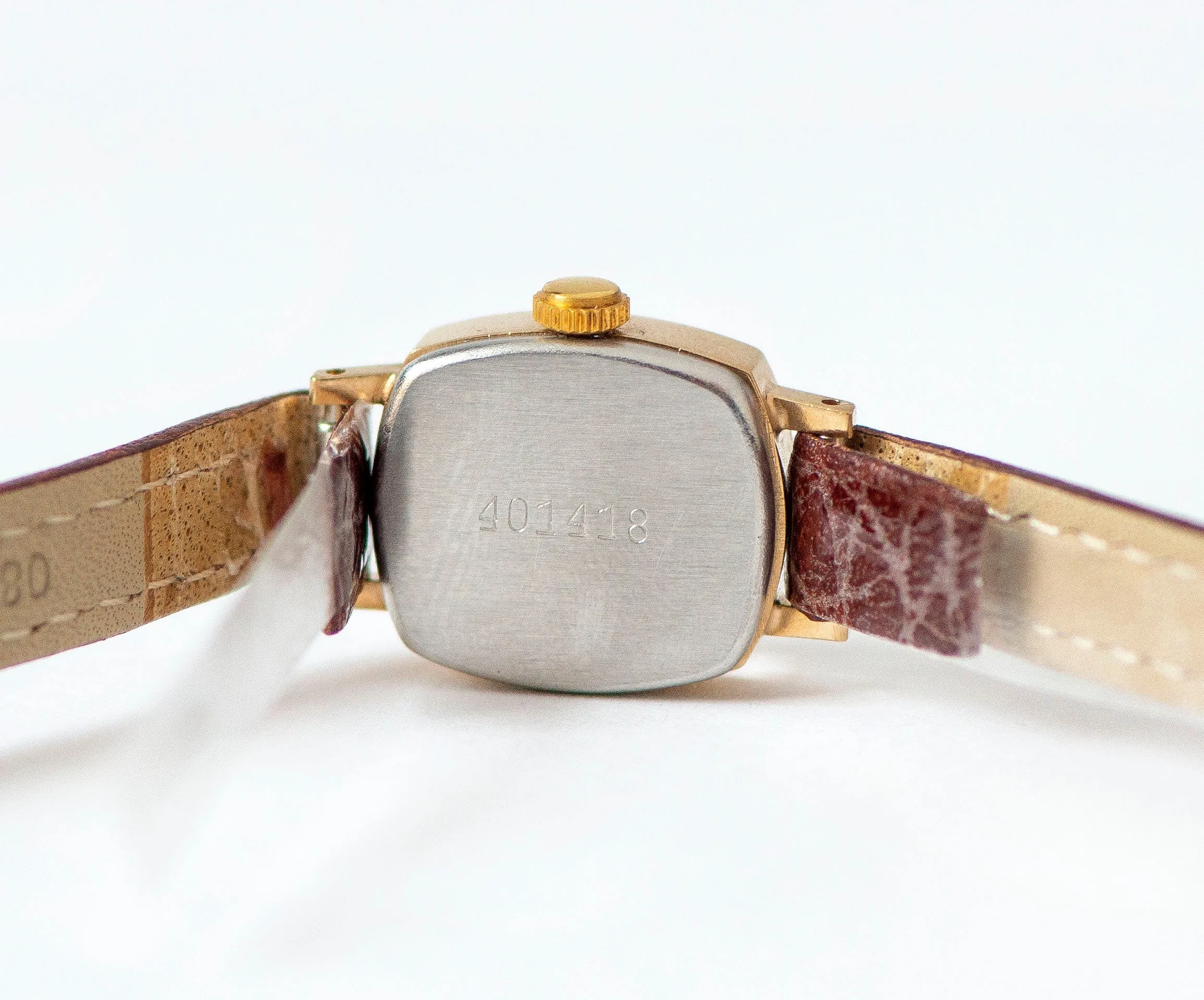 New old stock watch for women Dawn gold plated vintage, micro lady watch rectangular classic dial Arabic numerals, new premium leather strap