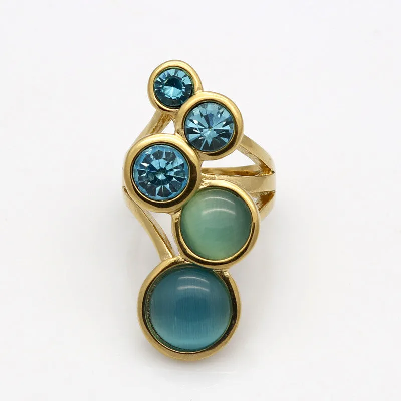 New Style Pink/Blue/White Round Opal Ring 18 k Gold Plated High-grade Fashion Delicate And Charming Woman Rings