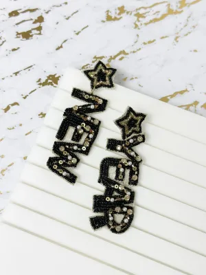'New Year' Festive Beaded Dangle Earrings - Gold