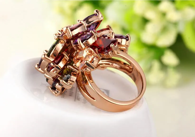 Newest Arrival 18K Rose Gold plated Wedding Rings for Women Multicolor High Quality Jewelry