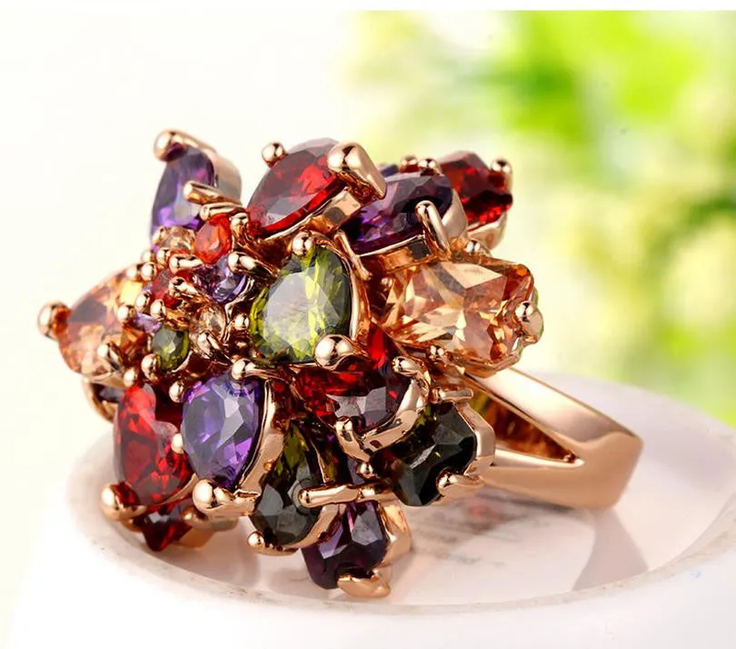 Newest Arrival 18K Rose Gold plated Wedding Rings for Women Multicolor High Quality Jewelry
