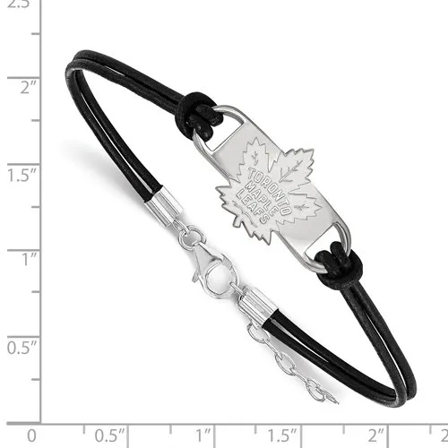 NHL Licensed Sterling Silver and Leather Toronto Maple Leafs Bracelet