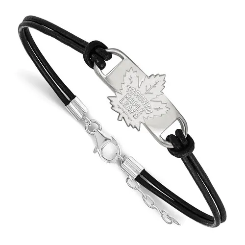 NHL Licensed Sterling Silver and Leather Toronto Maple Leafs Bracelet