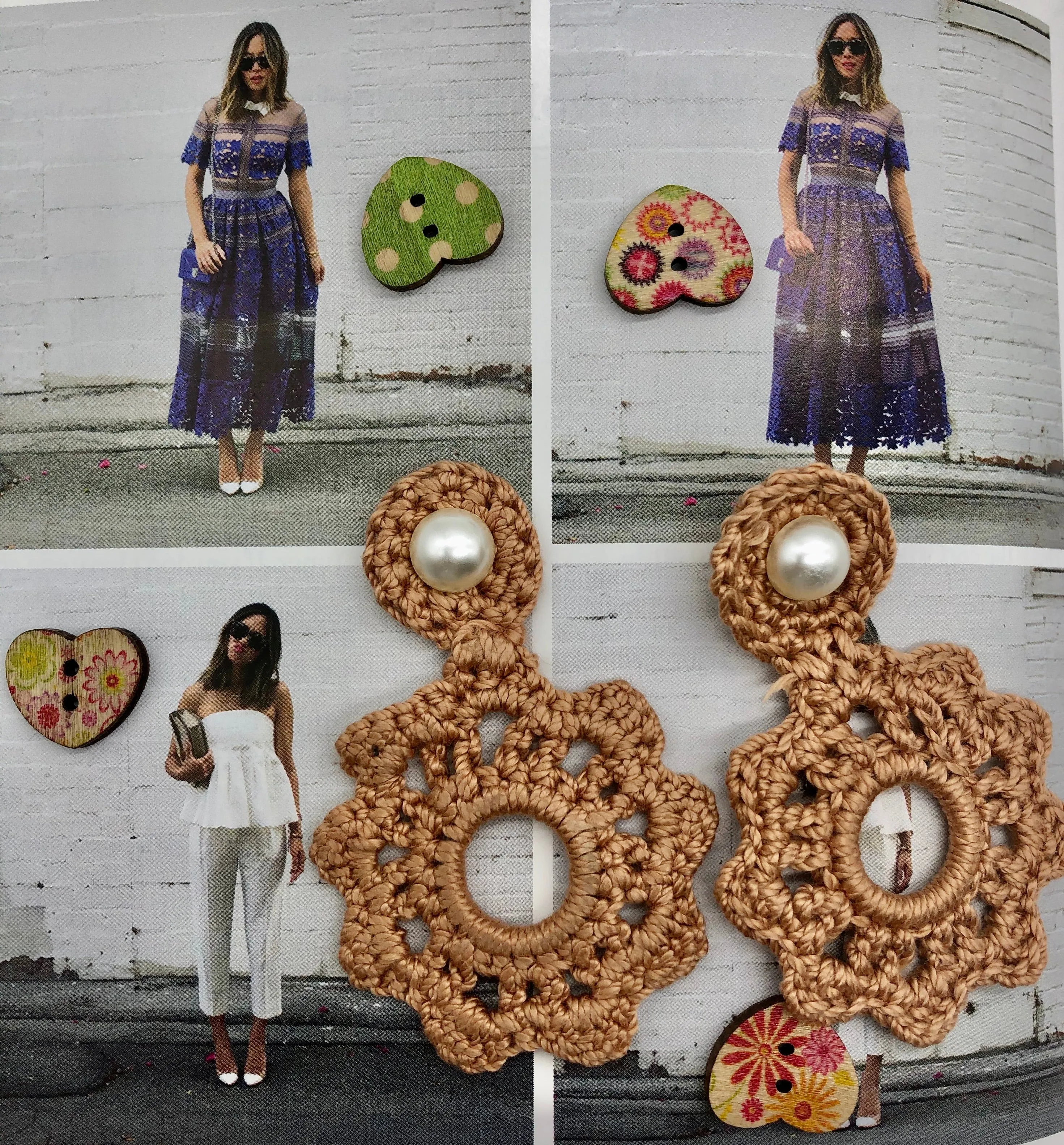 Nude Crochet Earrings / Beige Crochet Earrings / Nude Statement Earrings / Summer Nature Earrings / Pearl Statement Earrings/ Round Earrings