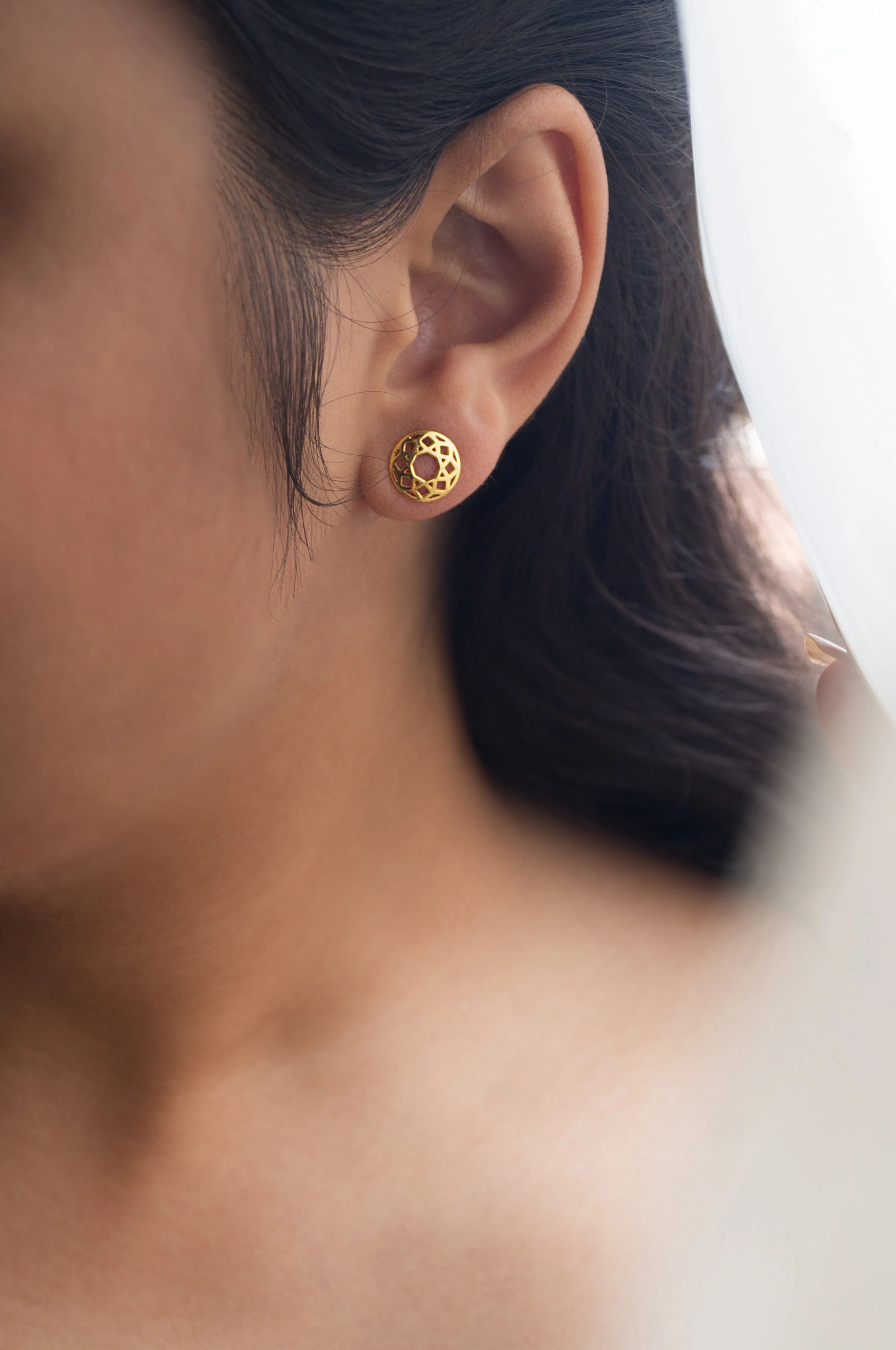 Ornate Circle Gold Plated Statement Sterling Silver Stud Earrings
