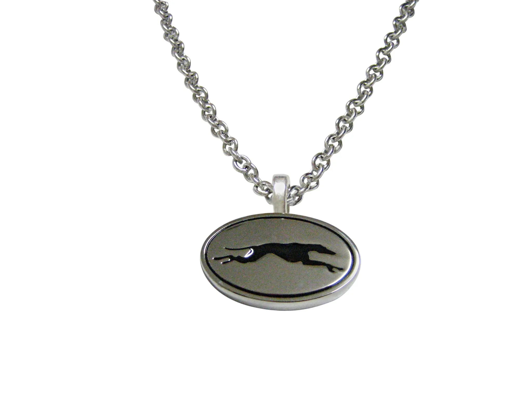 Oval Greyhound Dog Pendant Necklace