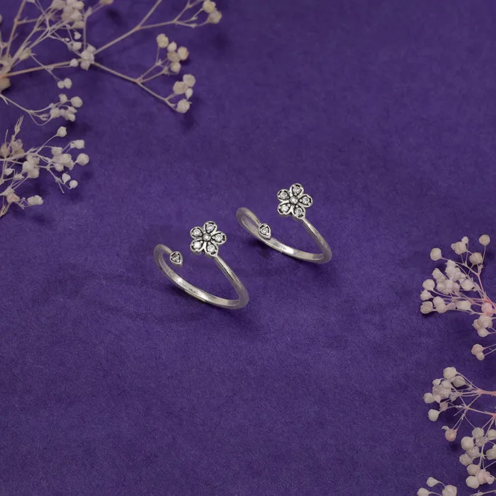 Oxidised Silver Floral Toe Rings