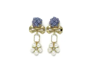 Parisian Bow Statement Earrings-Blue Floral