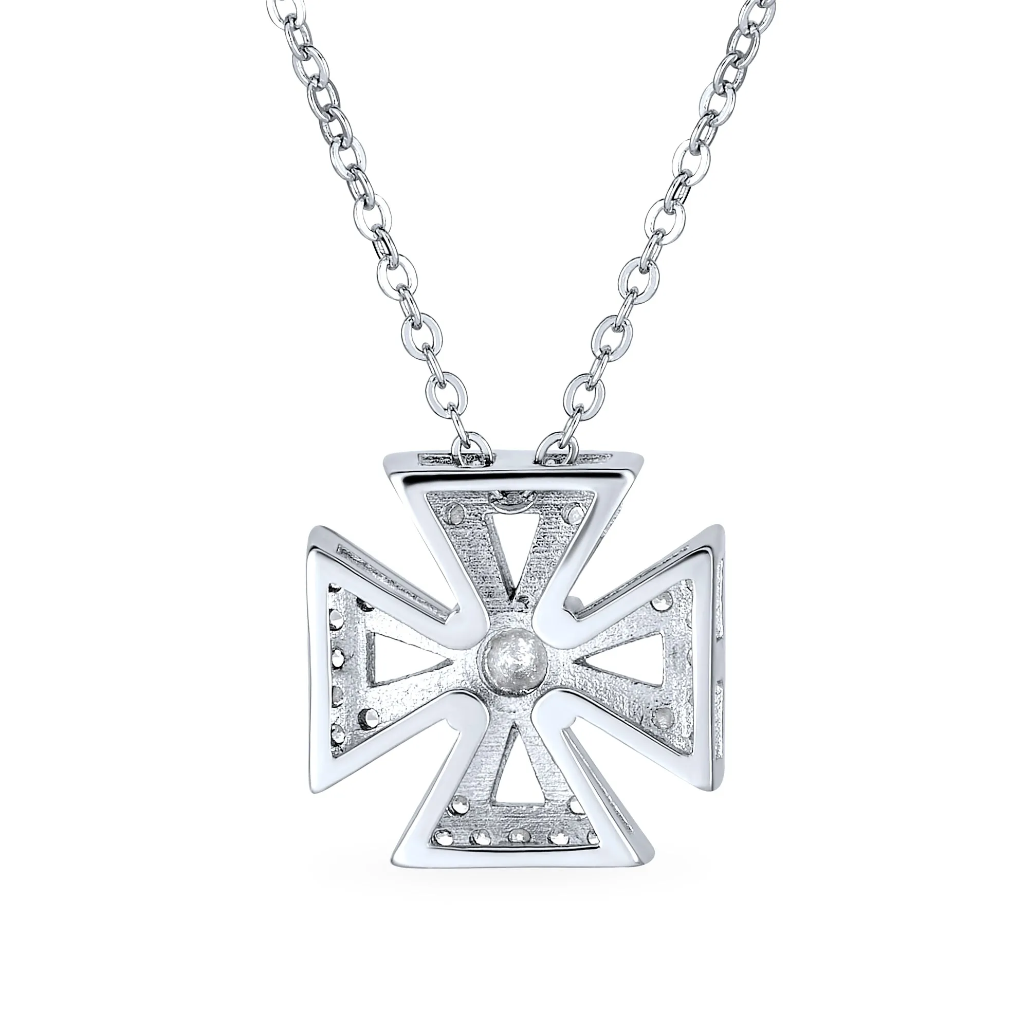 Pave CZ Masonic Knight Templar Cross Pendant Necklace Sterling Silver Teens