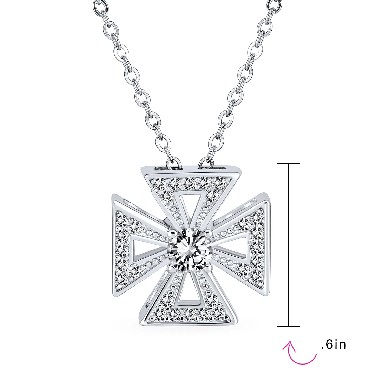 Pave CZ Masonic Knight Templar Cross Pendant Necklace Sterling Silver Teens
