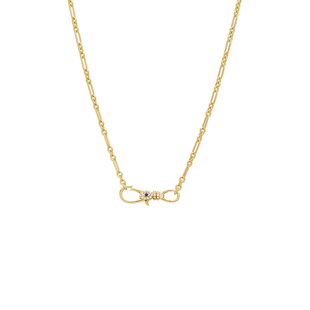 Pave Evil Eye Clasp Chain Necklace