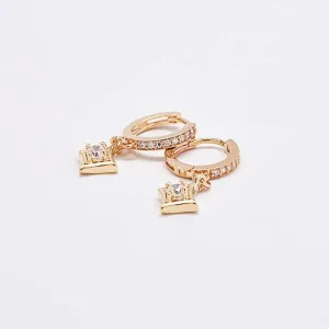Pave Geometric Huggie Earrings