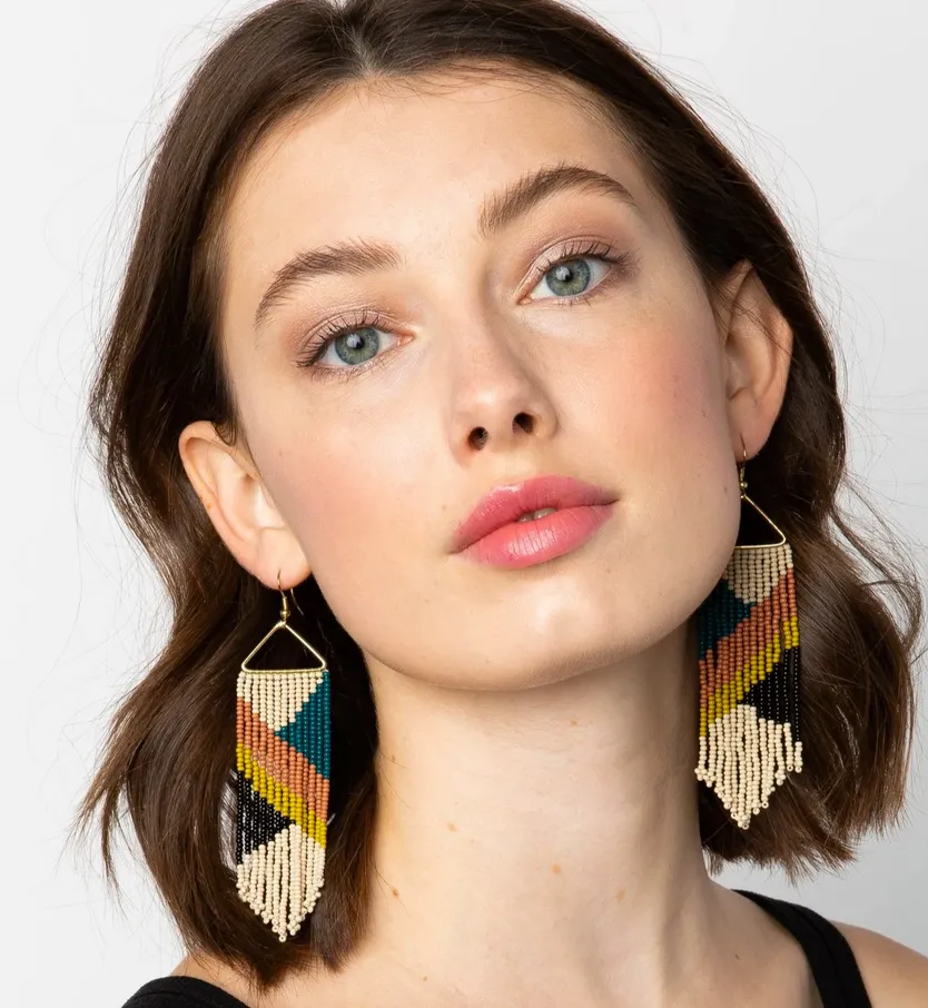 Peacock/Citron/Rust Fringe Earrings