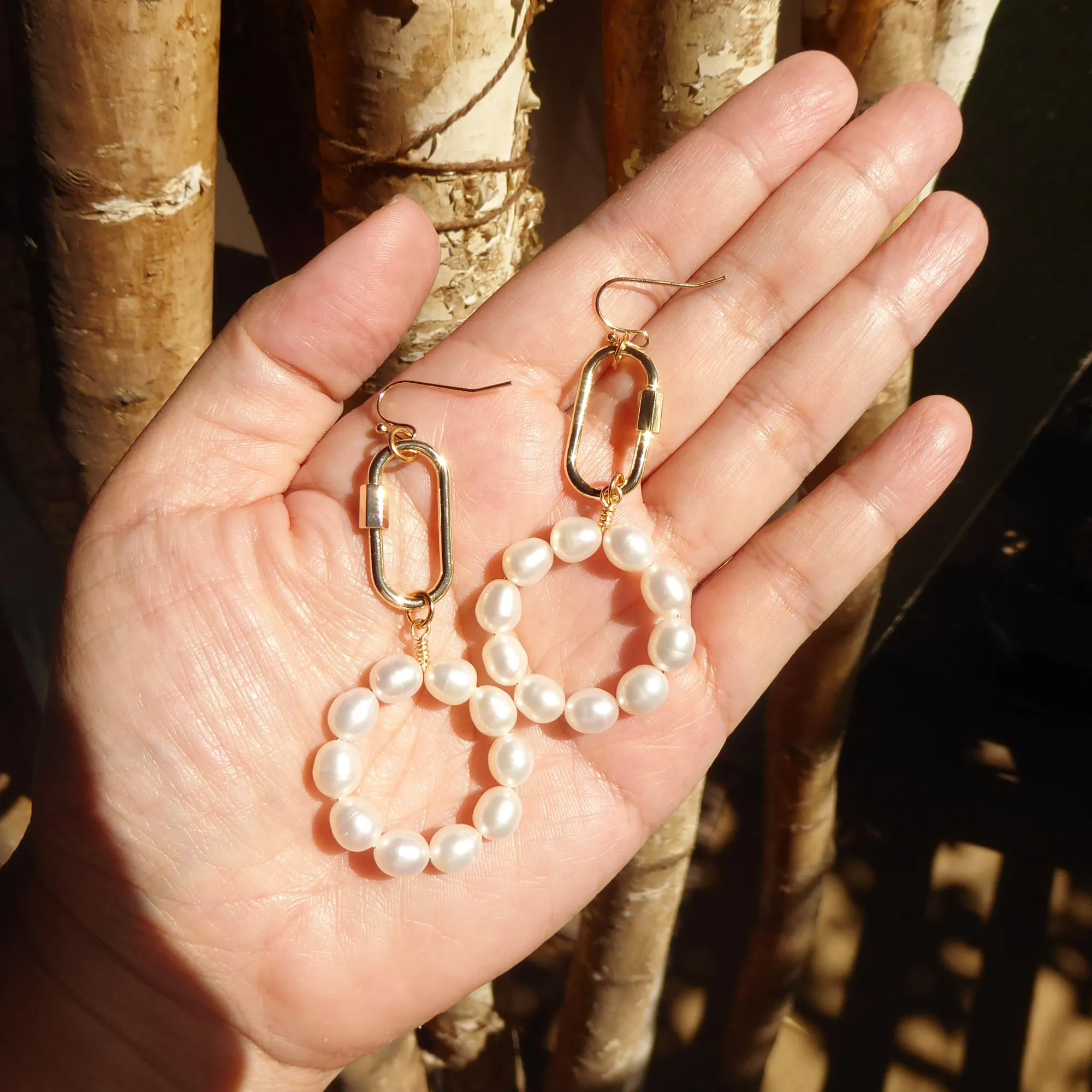 Pearl carabiner earrings