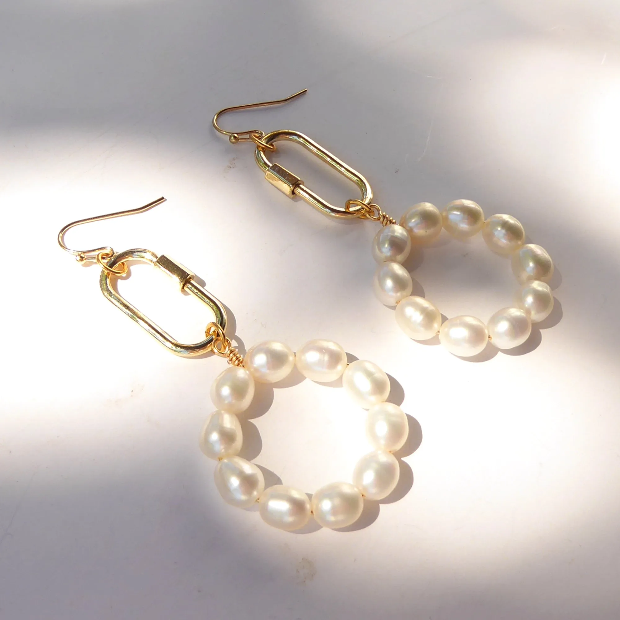 Pearl carabiner earrings