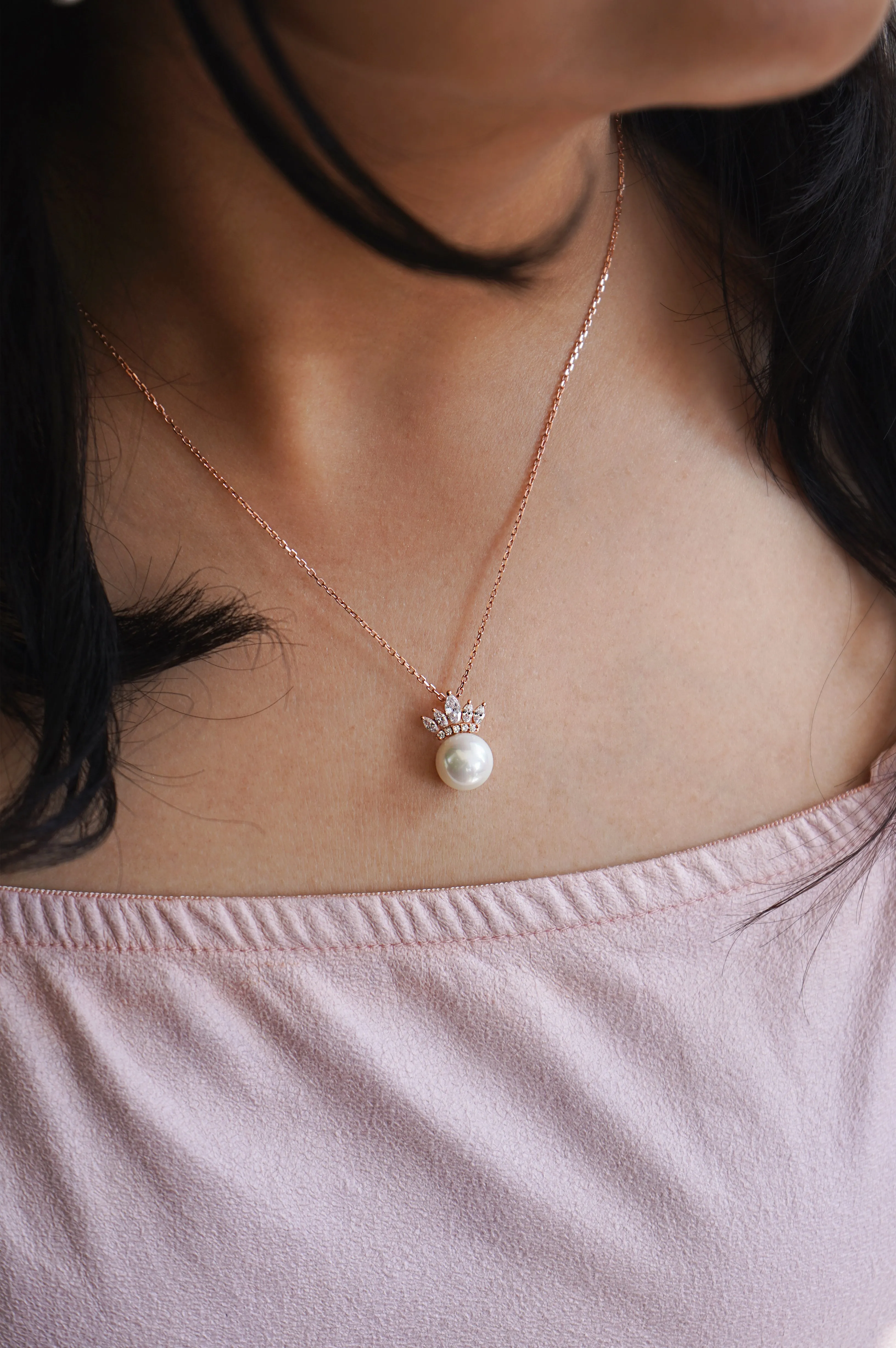 Pearl With A Crown Sterling Silver Pendant Set