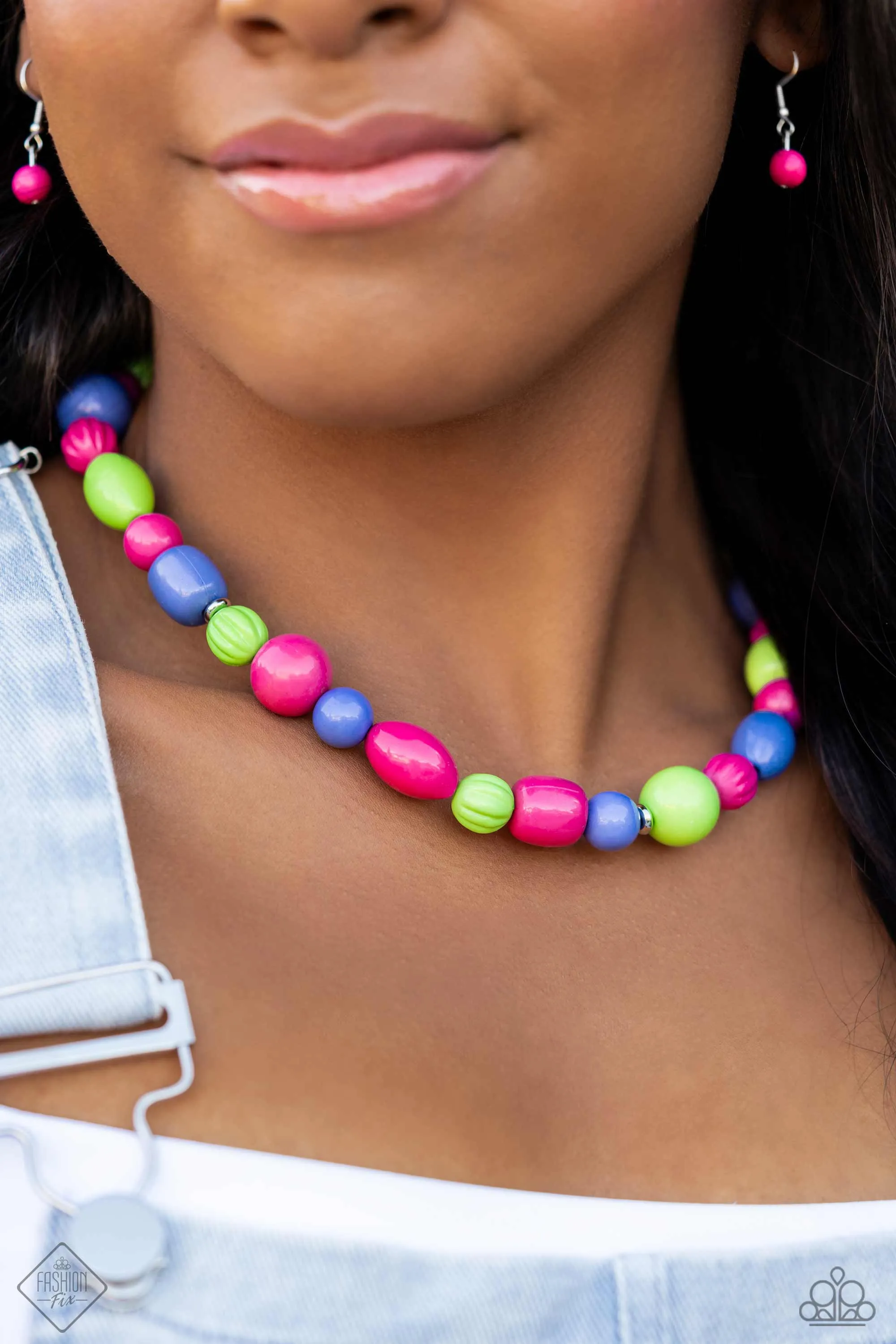 Perfectly Poppin - Pink - Beaded Short Paparazzi Necklace - November 2023 Glimpses of Malibu