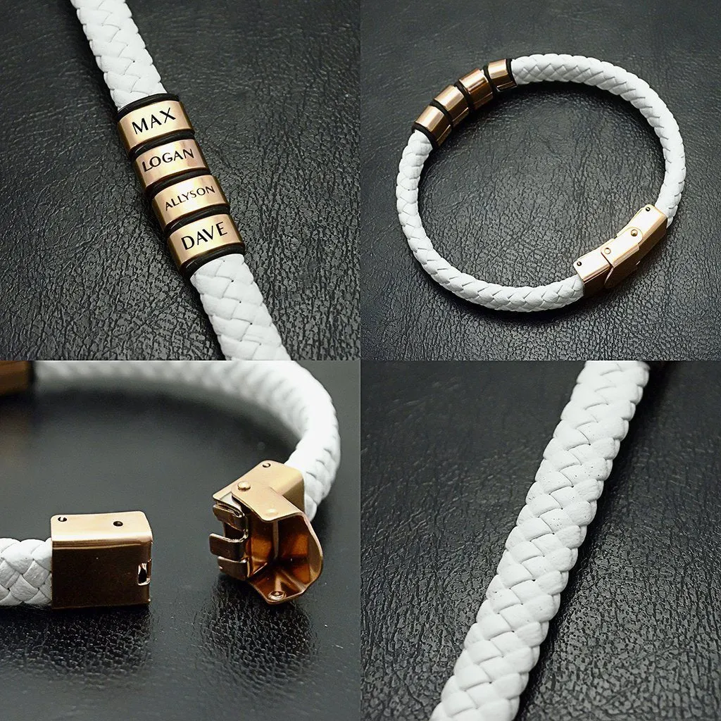 Personalised White Leather Bracelet