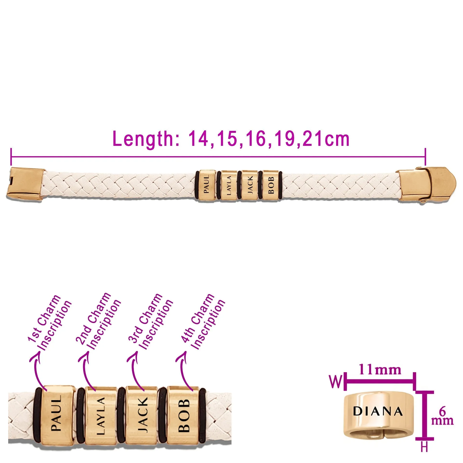 Personalised White Leather Bracelet