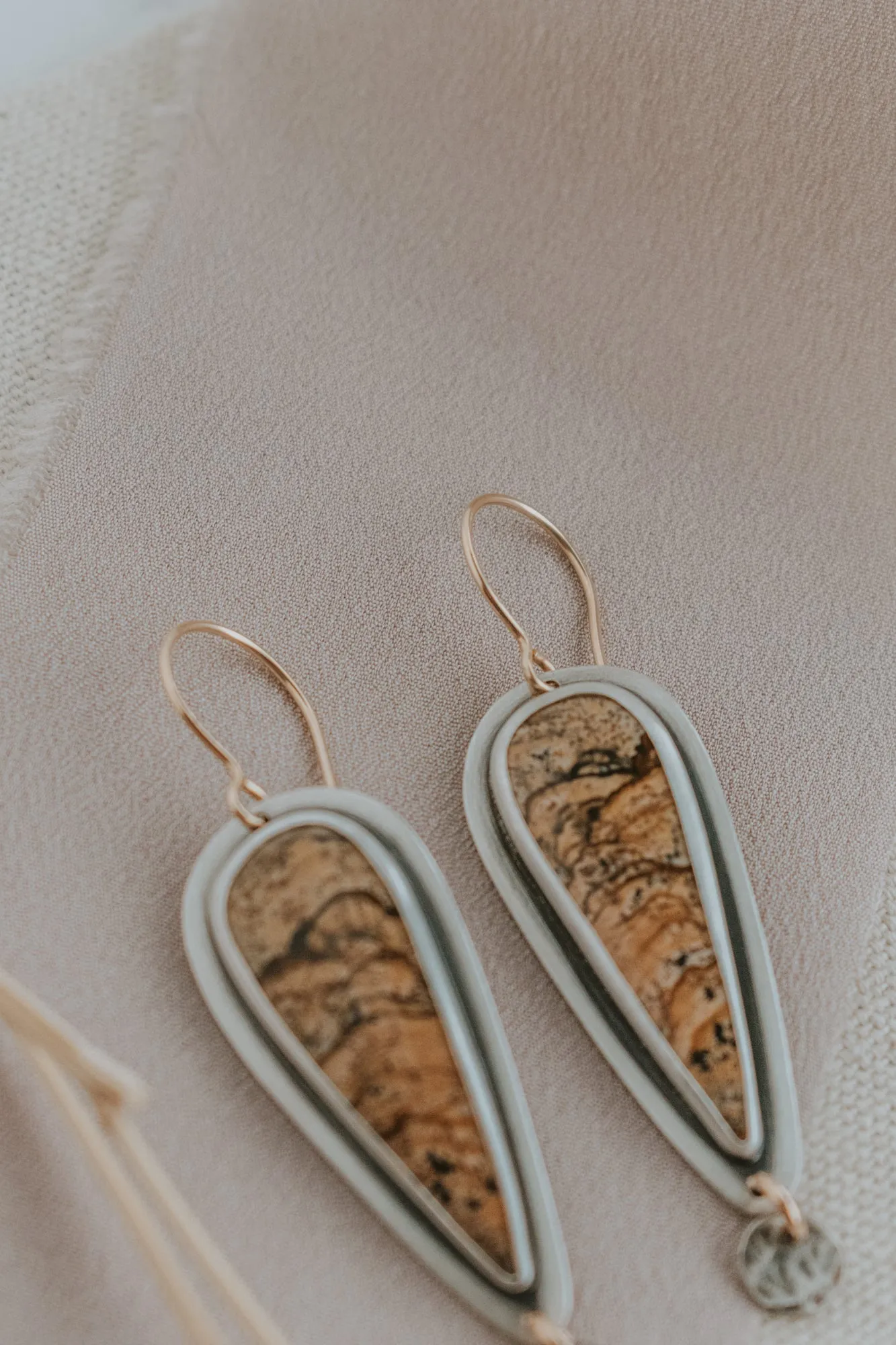 Picture Jasper   Silver Dot Statement Earrings with Gold-Fill Accents