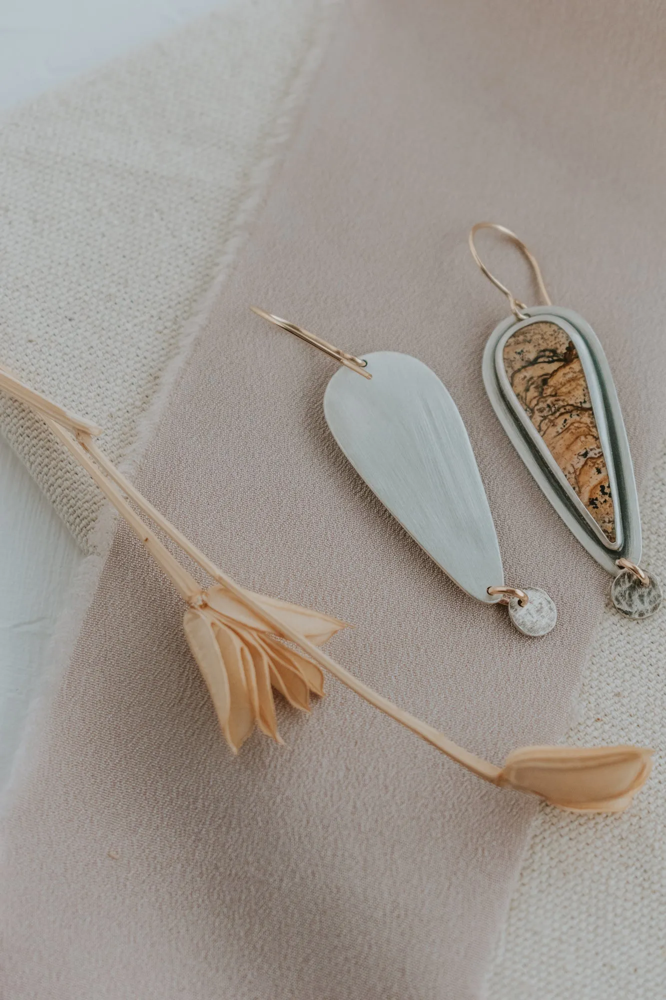 Picture Jasper   Silver Dot Statement Earrings with Gold-Fill Accents