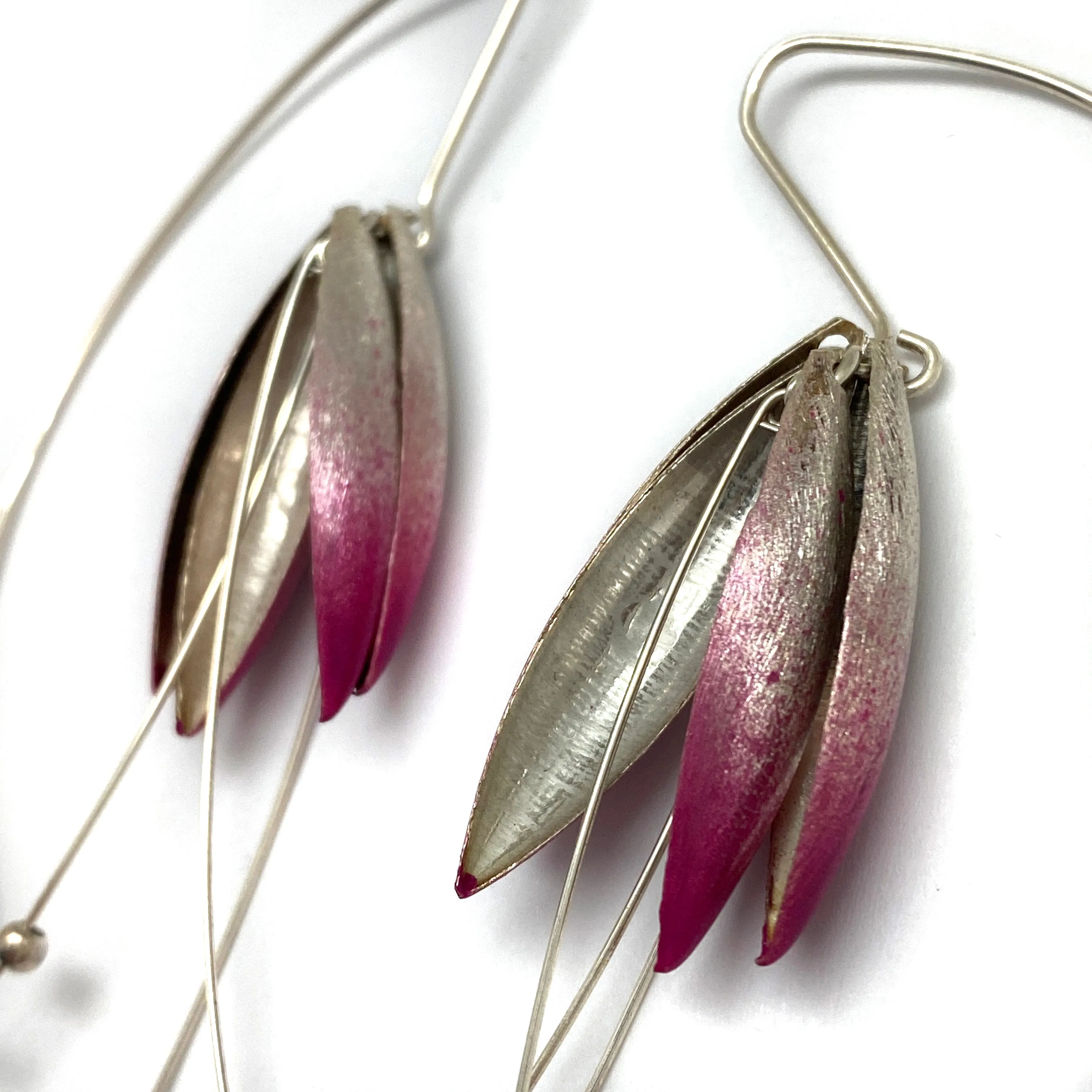 Pink and Silver Ombré Leaf Earrings