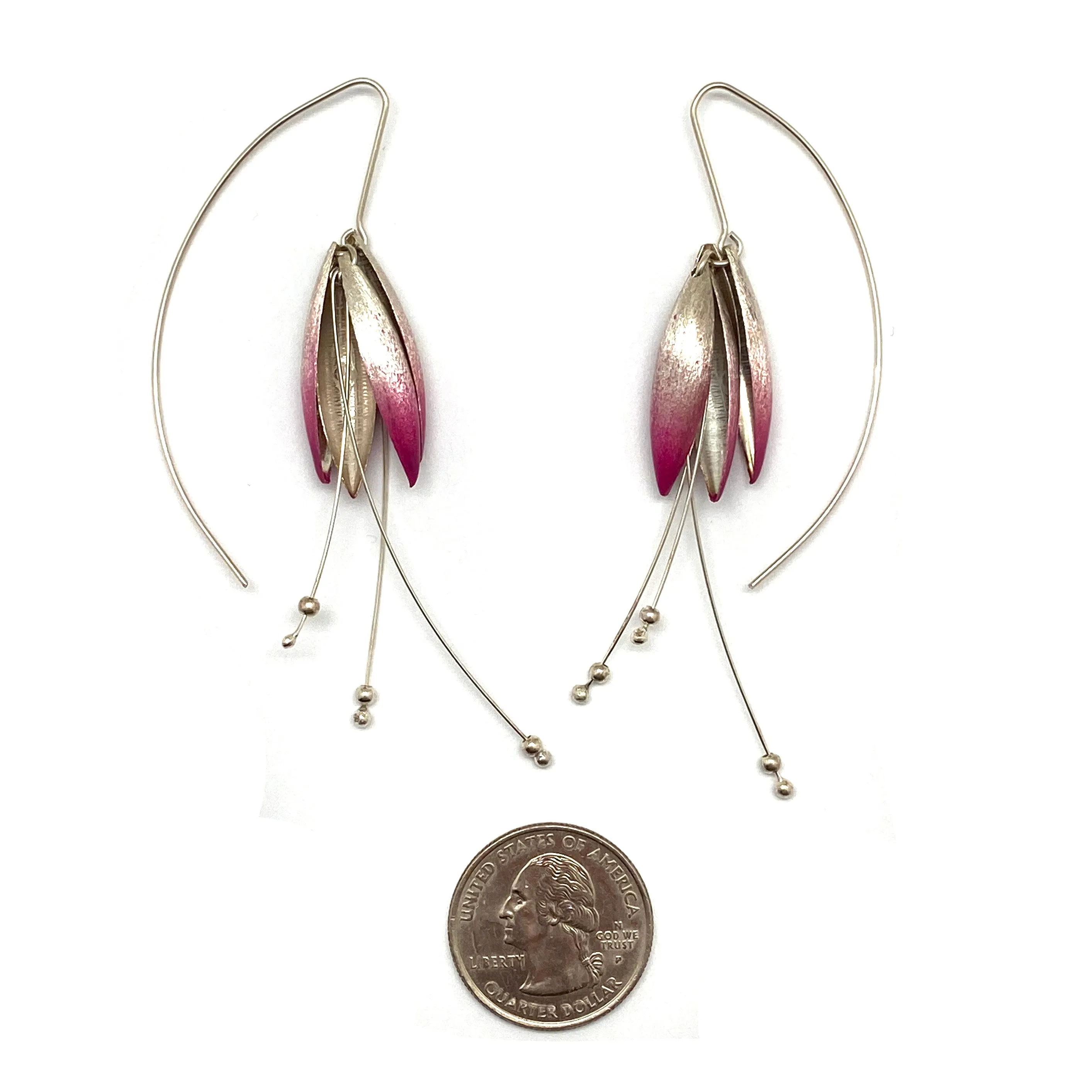 Pink and Silver Ombré Leaf Earrings