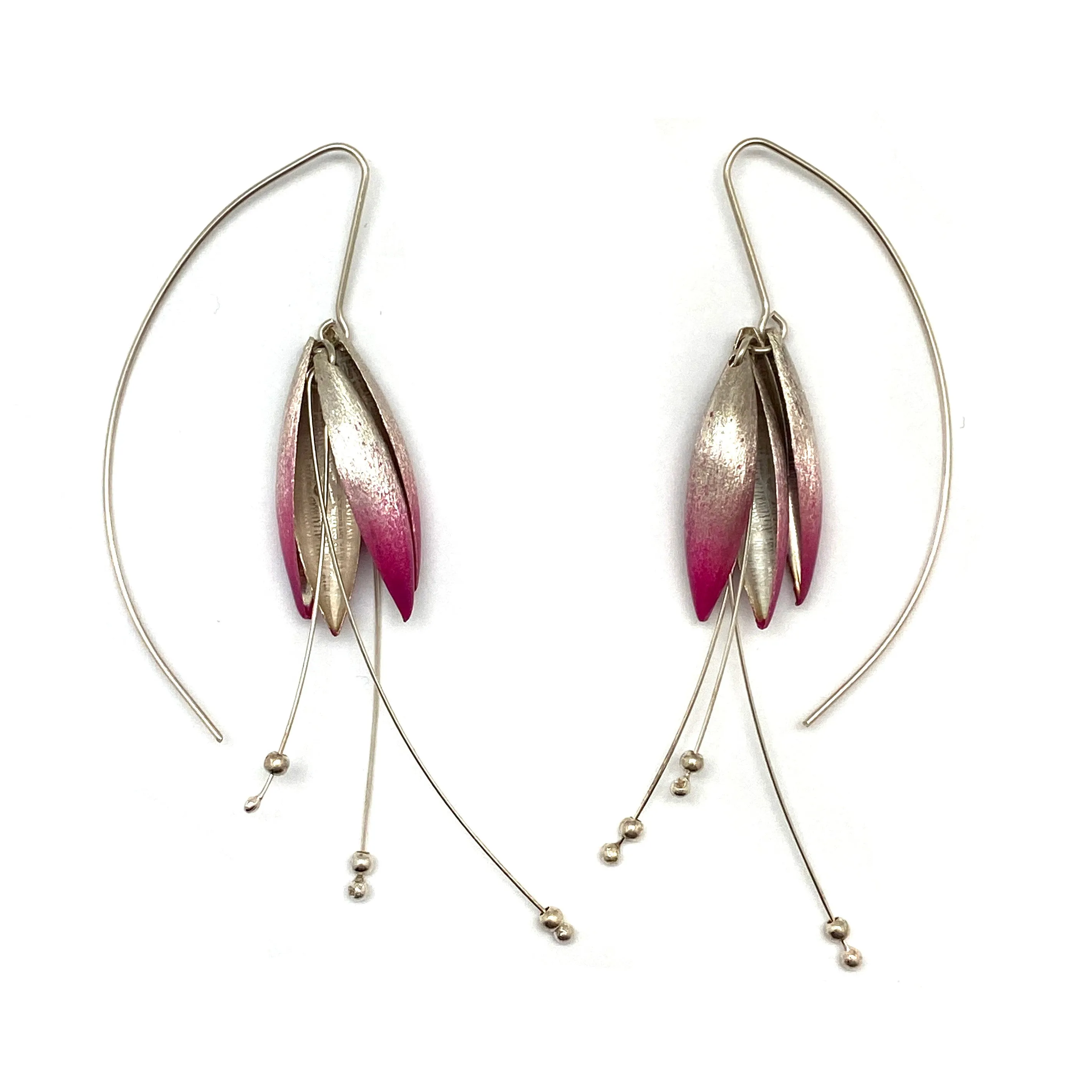 Pink and Silver Ombré Leaf Earrings