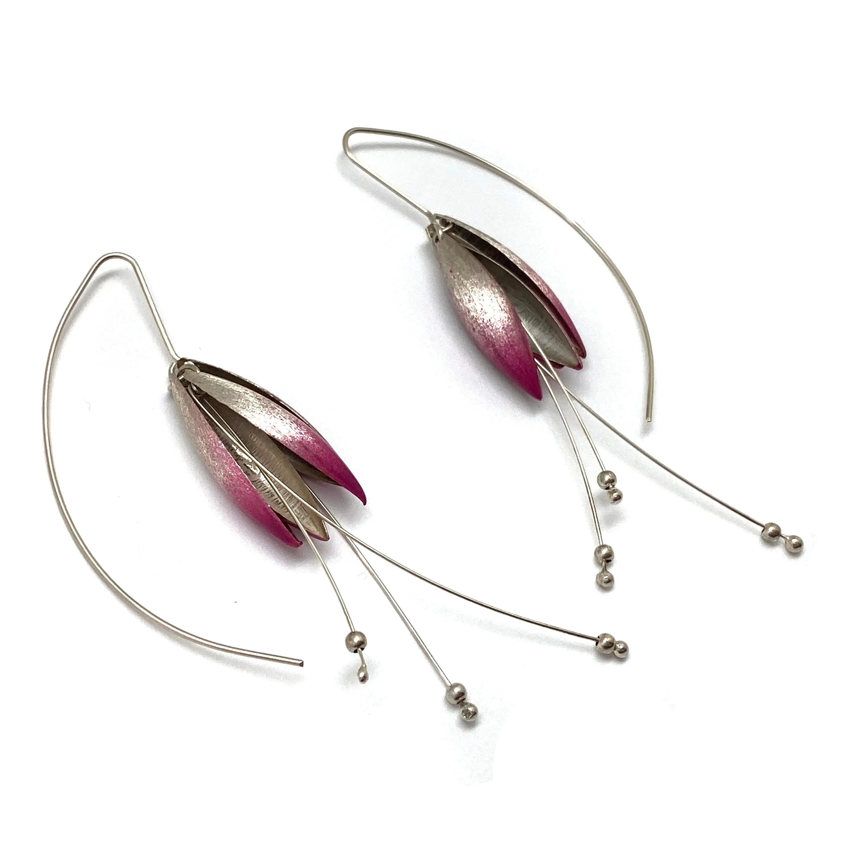 Pink and Silver Ombré Leaf Earrings