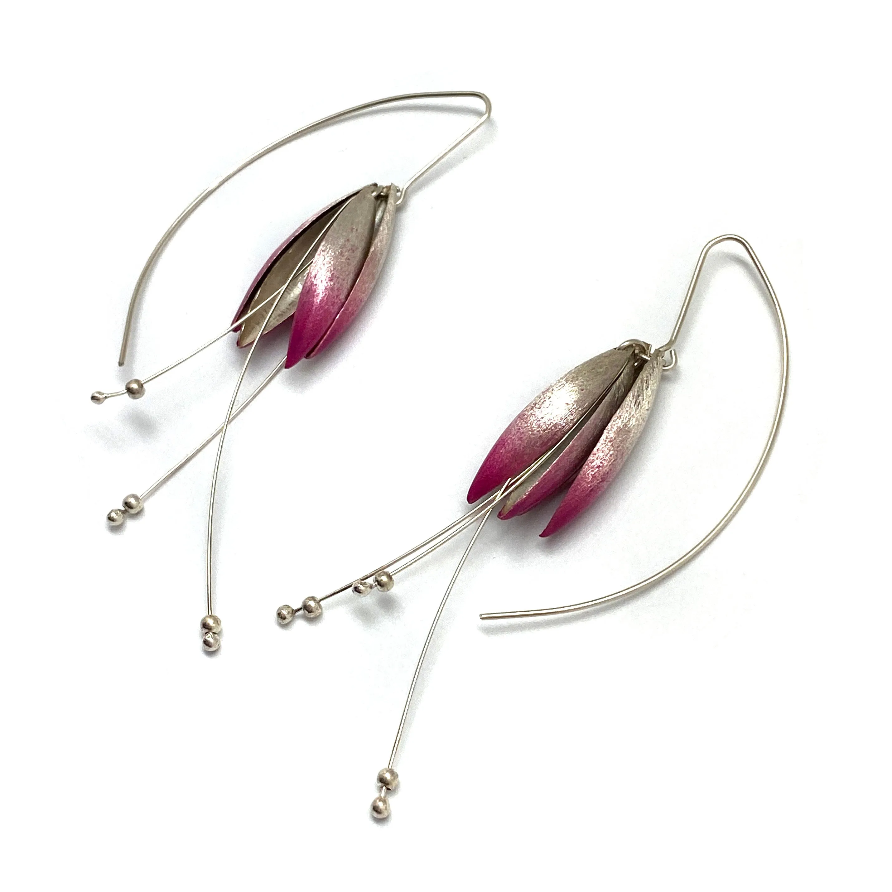 Pink and Silver Ombré Leaf Earrings