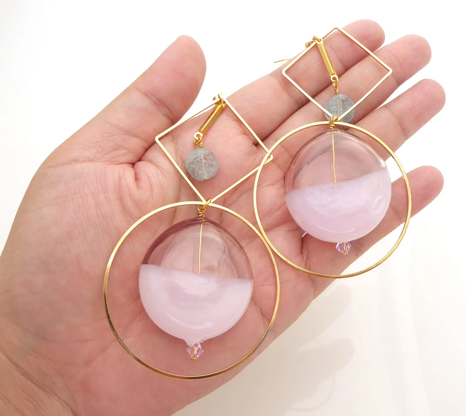 Pink bubble glass earrings