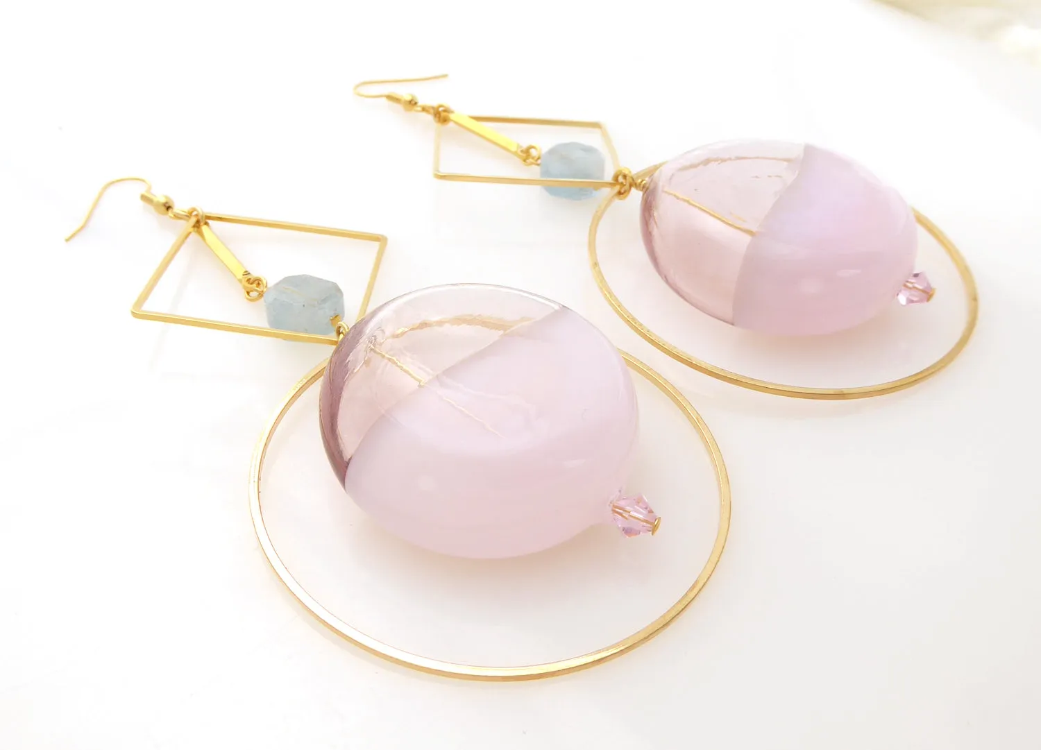 Pink bubble glass earrings