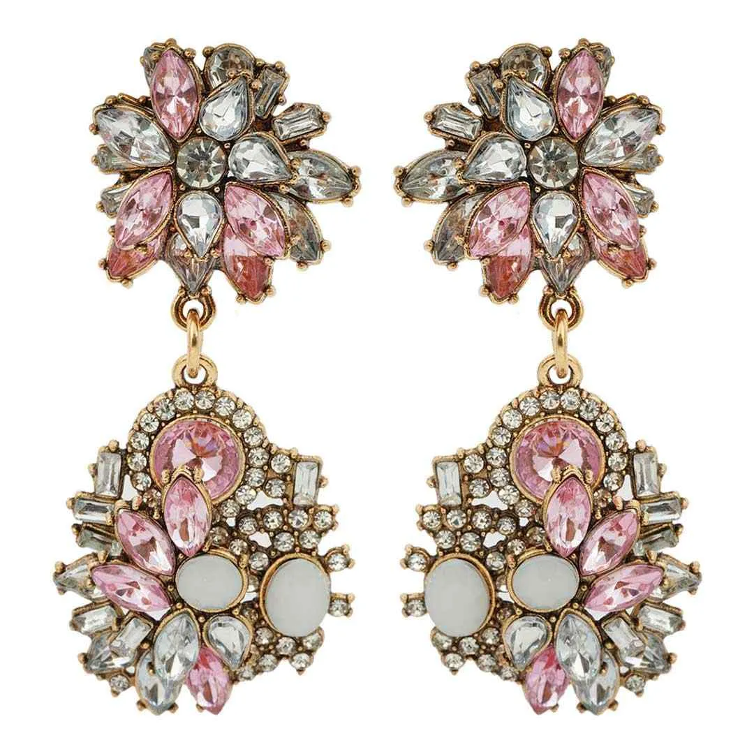 Pink Crystal Dangling Statement Earrings