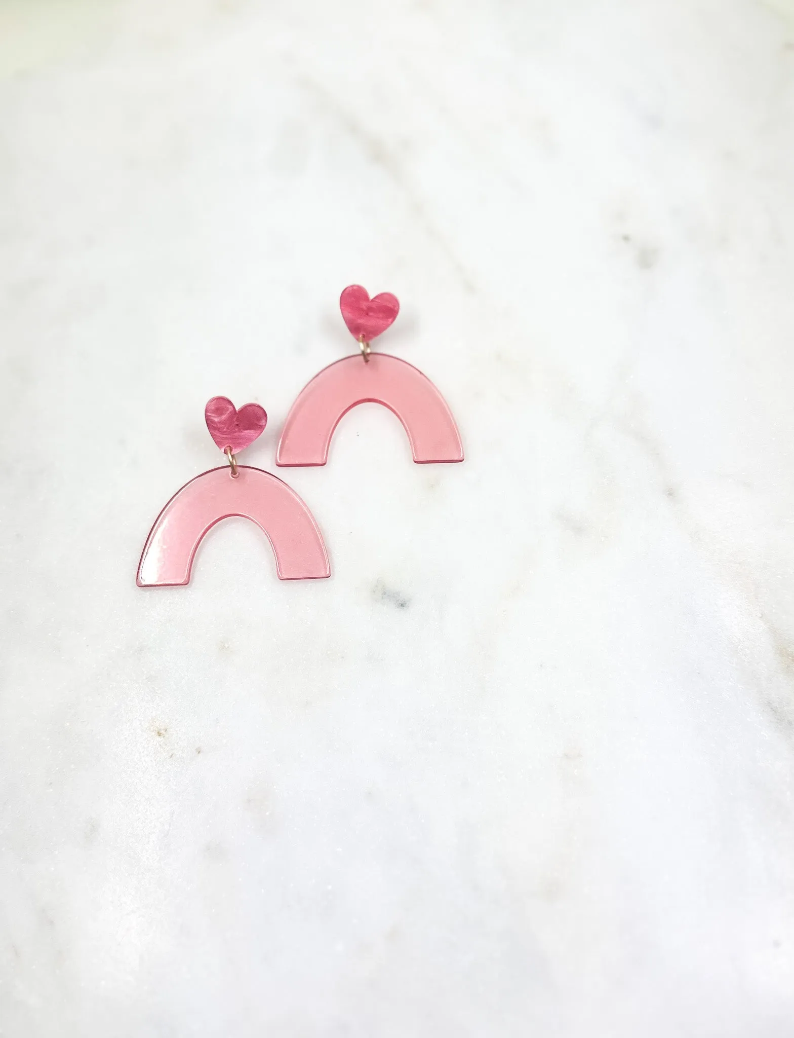 Pink Heart & Translucent Arch Earrings