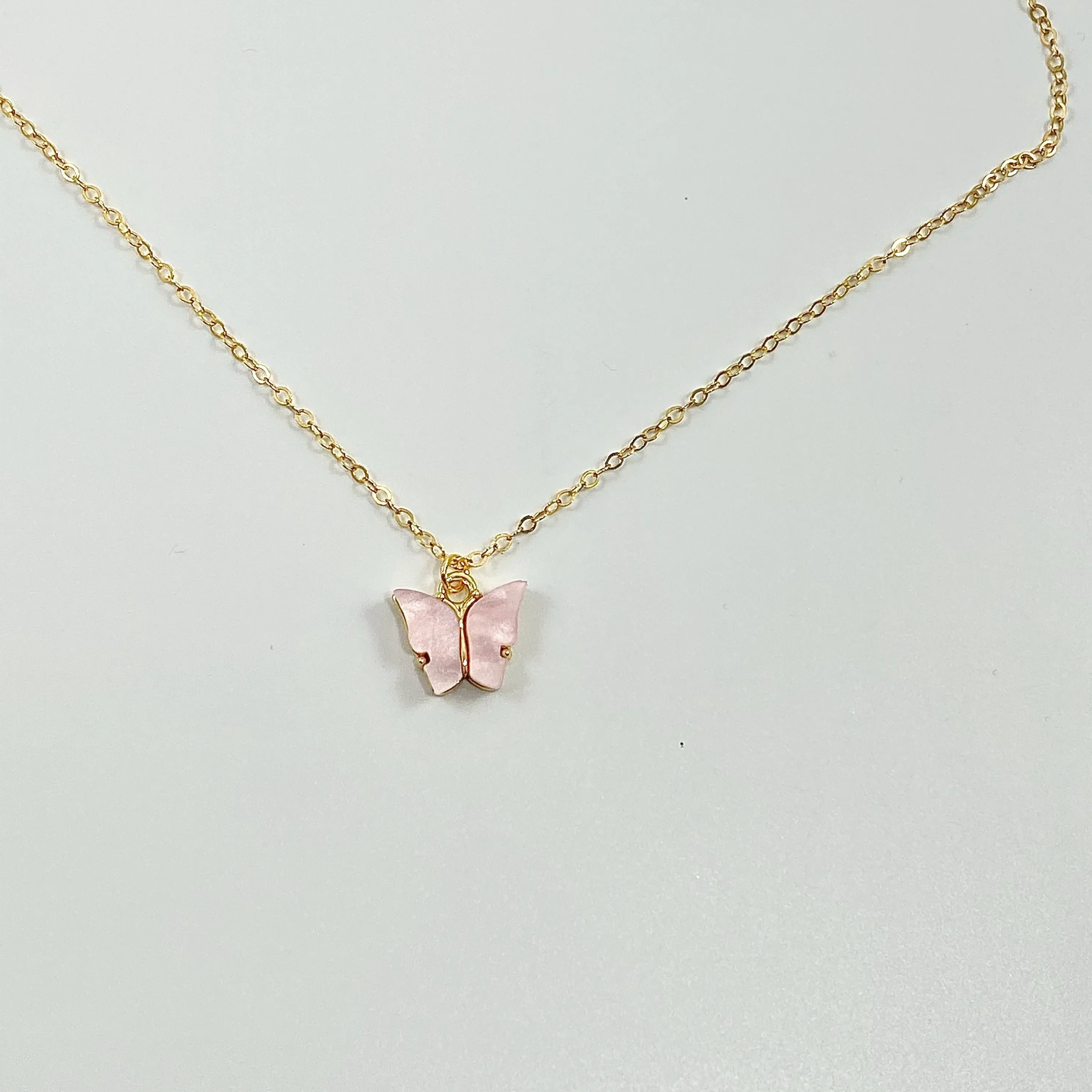 Pink Pearl Butterfly 14K Gold Necklace