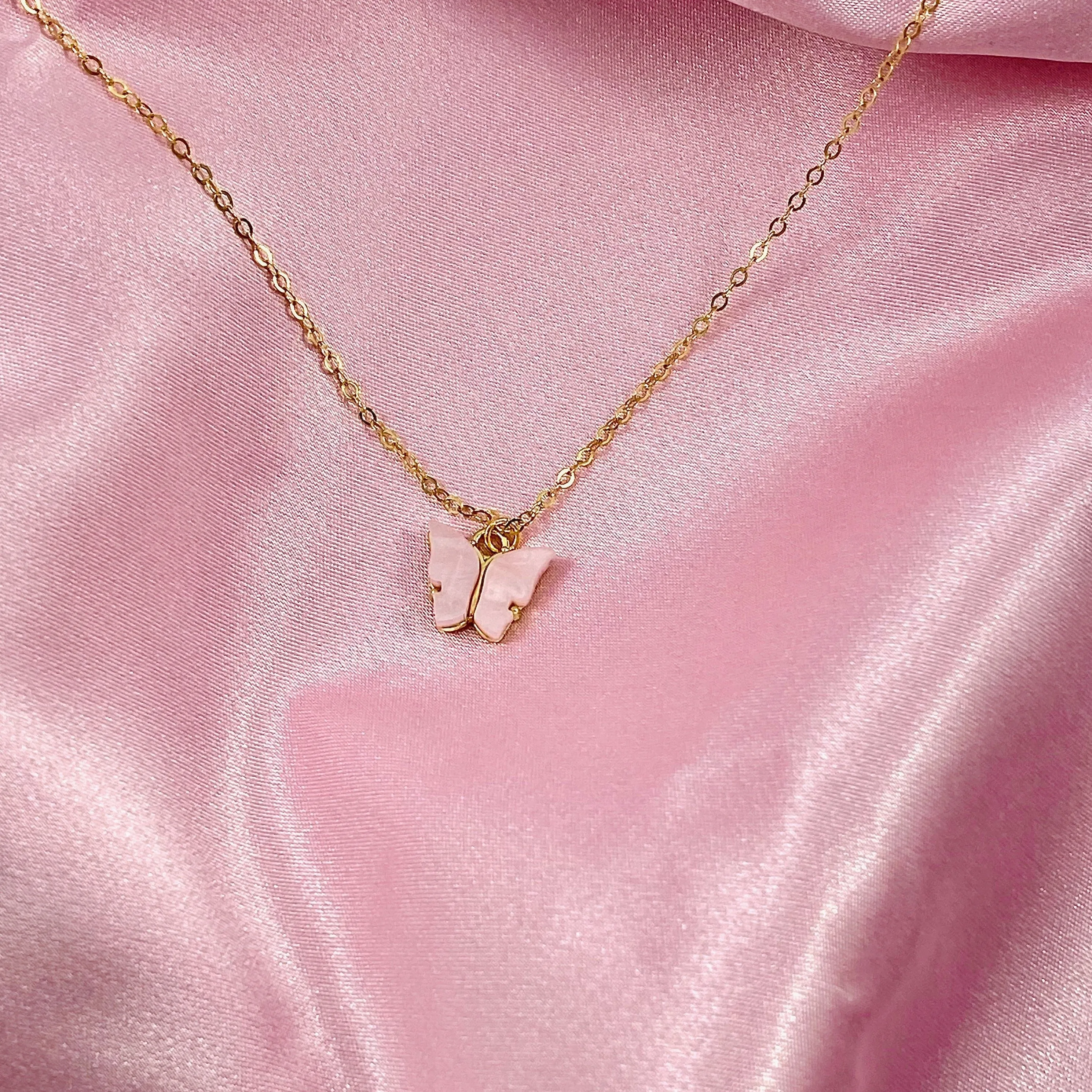 Pink Pearl Butterfly 14K Gold Necklace