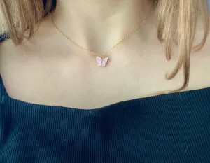 Pink Pearl Butterfly 14K Gold Necklace