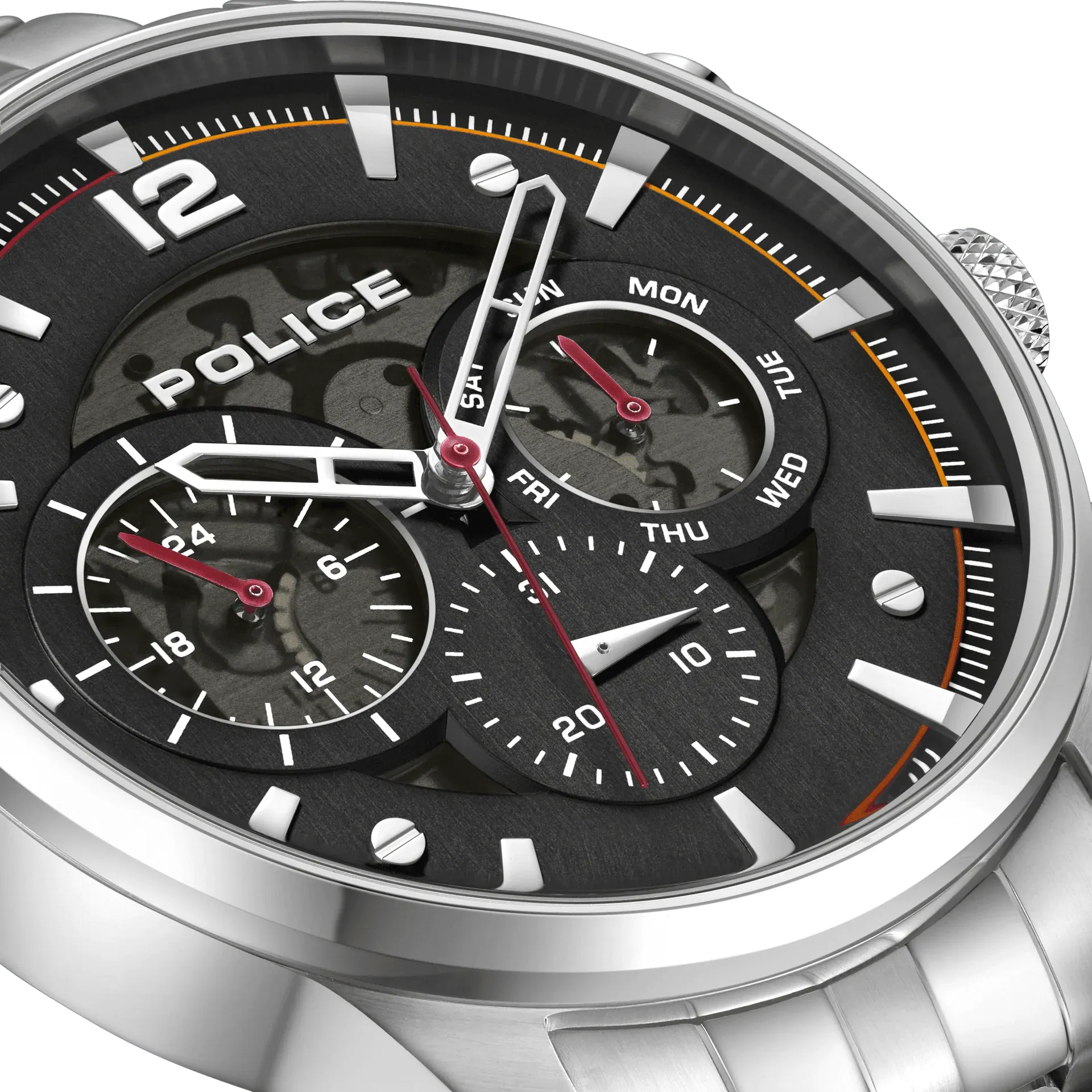 Police Driver II Gents Black Dial Stainless Steel Watch